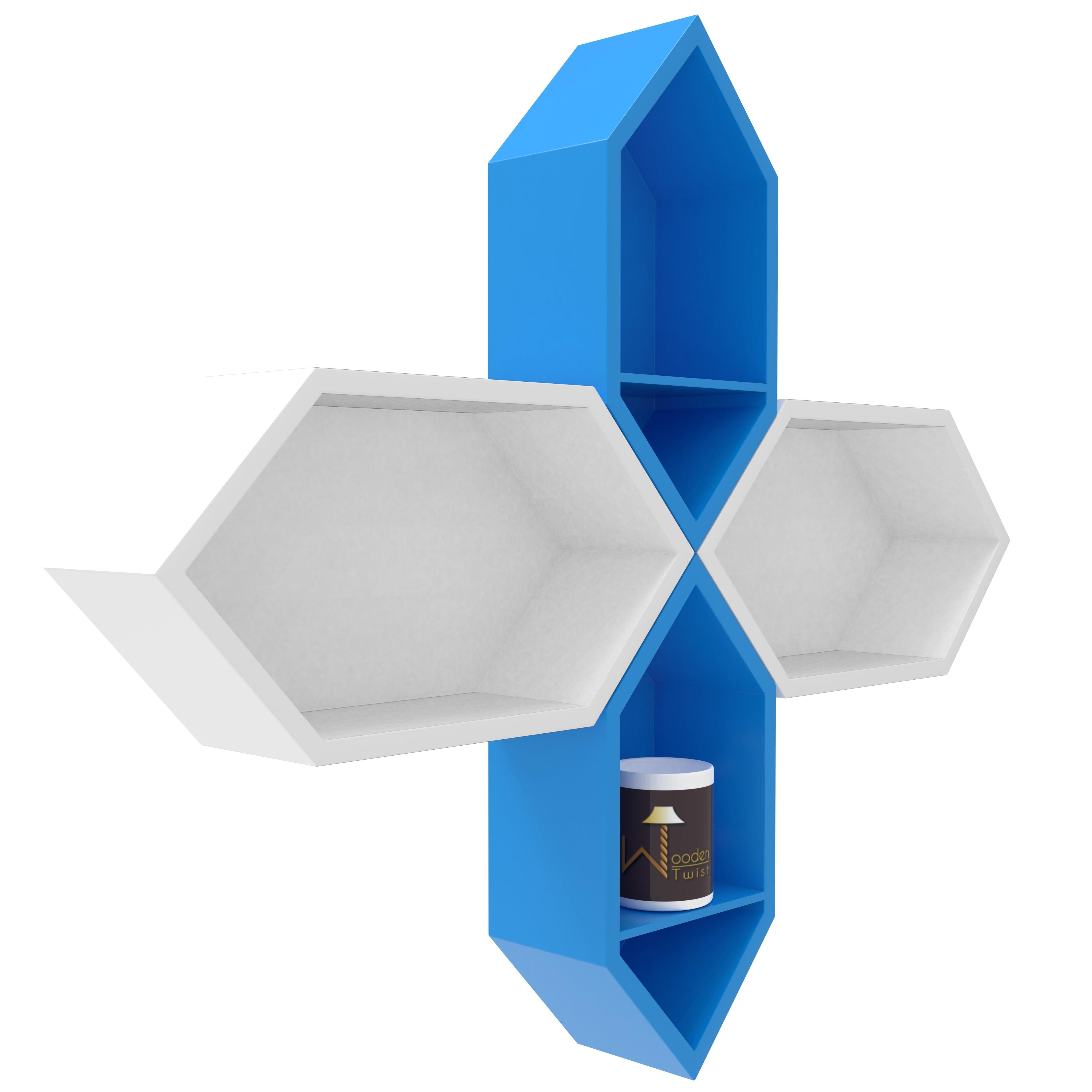 Wooden Pared Hexagon Floating Wall Shelf with 4 Shelves - WoodenTwist