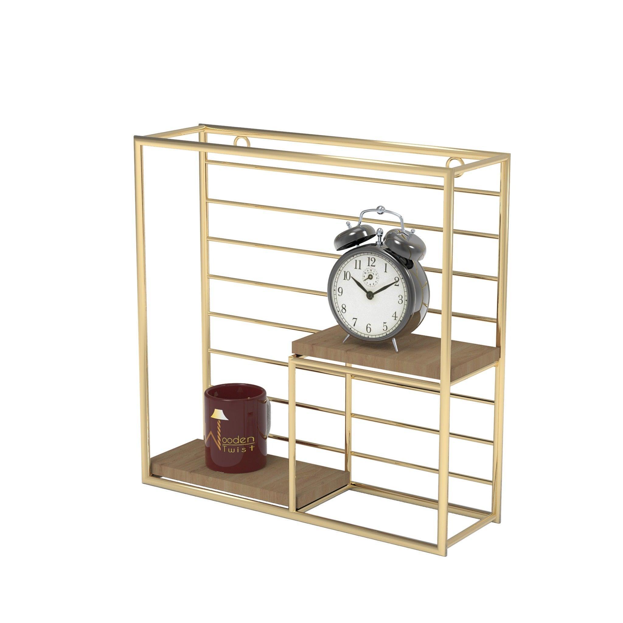 Square Metallic Twist Wooden Wall Shelf styled in a living room