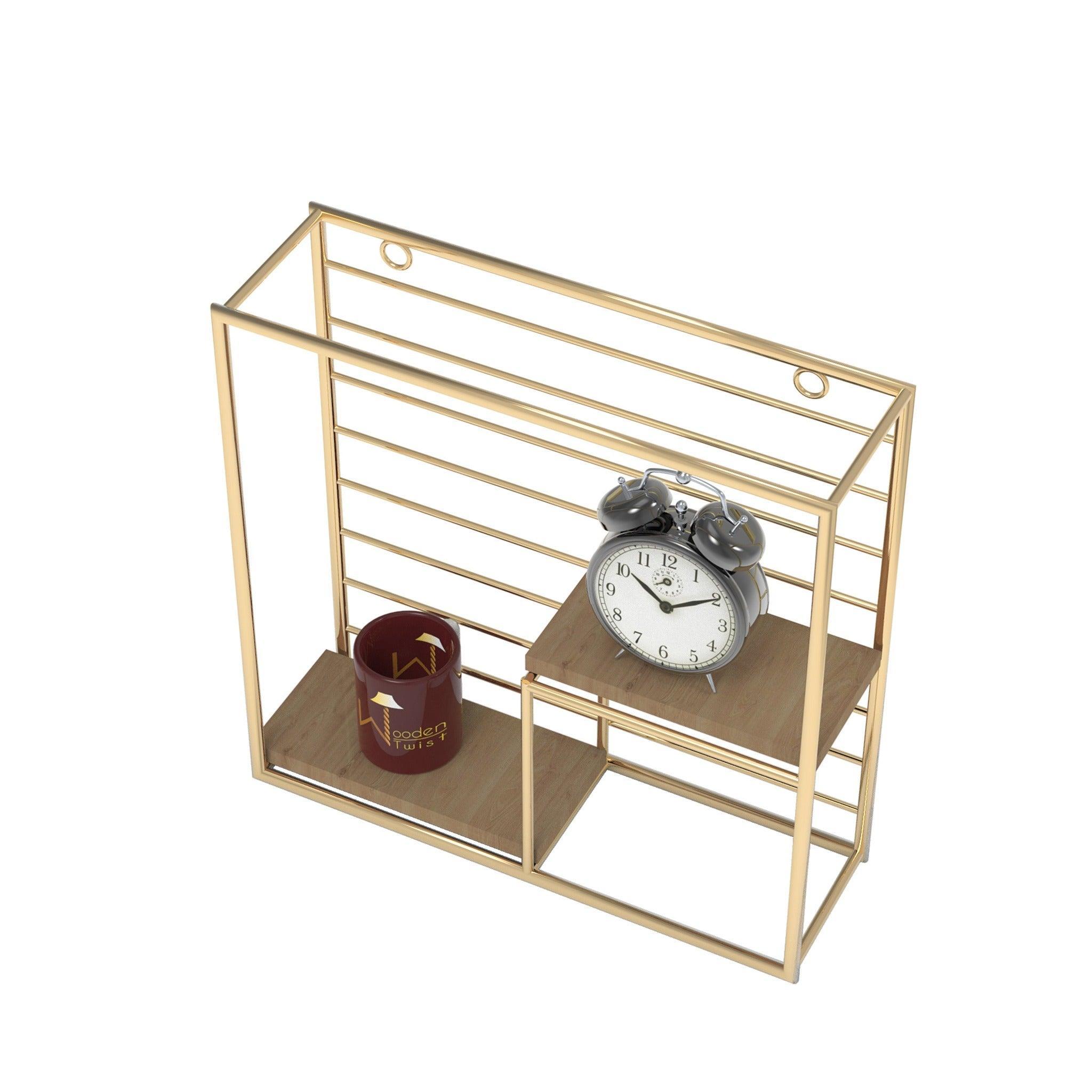 Square Metallic Twist Wooden Wall Shelf side view showing slim depth