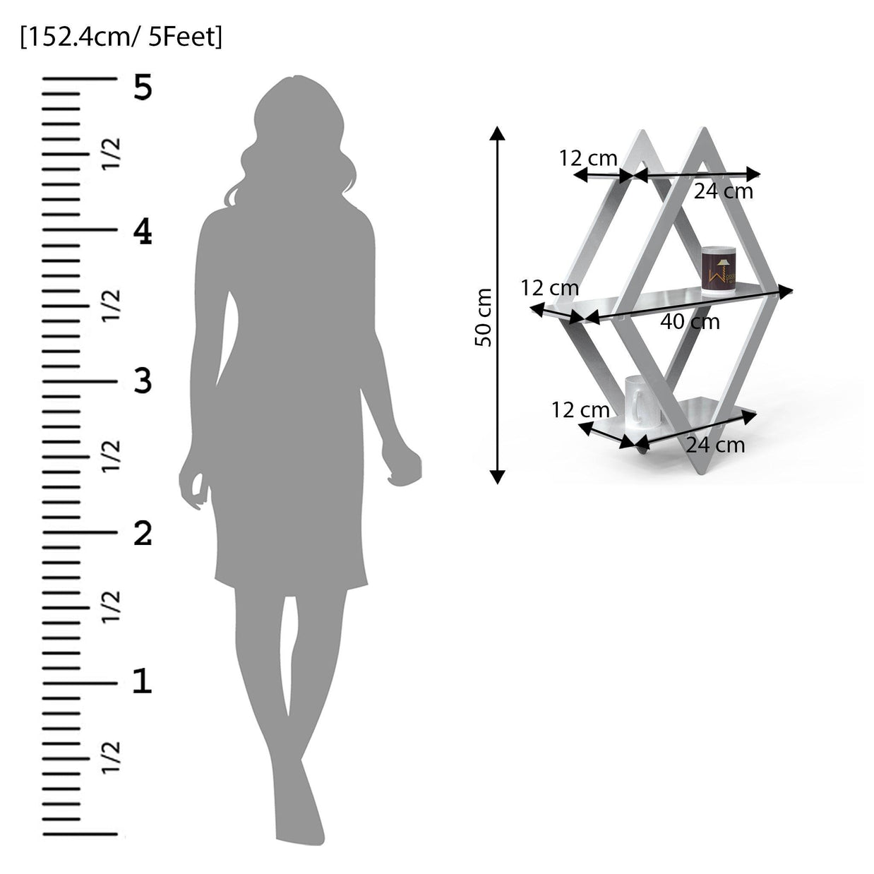 Rhombus Floating Wall Shelf for Living Room - dimensions diagram