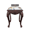 Graceful Hand Carved Teak Wood Stool in Premium Fabric