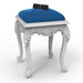 Hand Carved Teak Wood Premium Stool in Velvet Blue - WoodenTwist