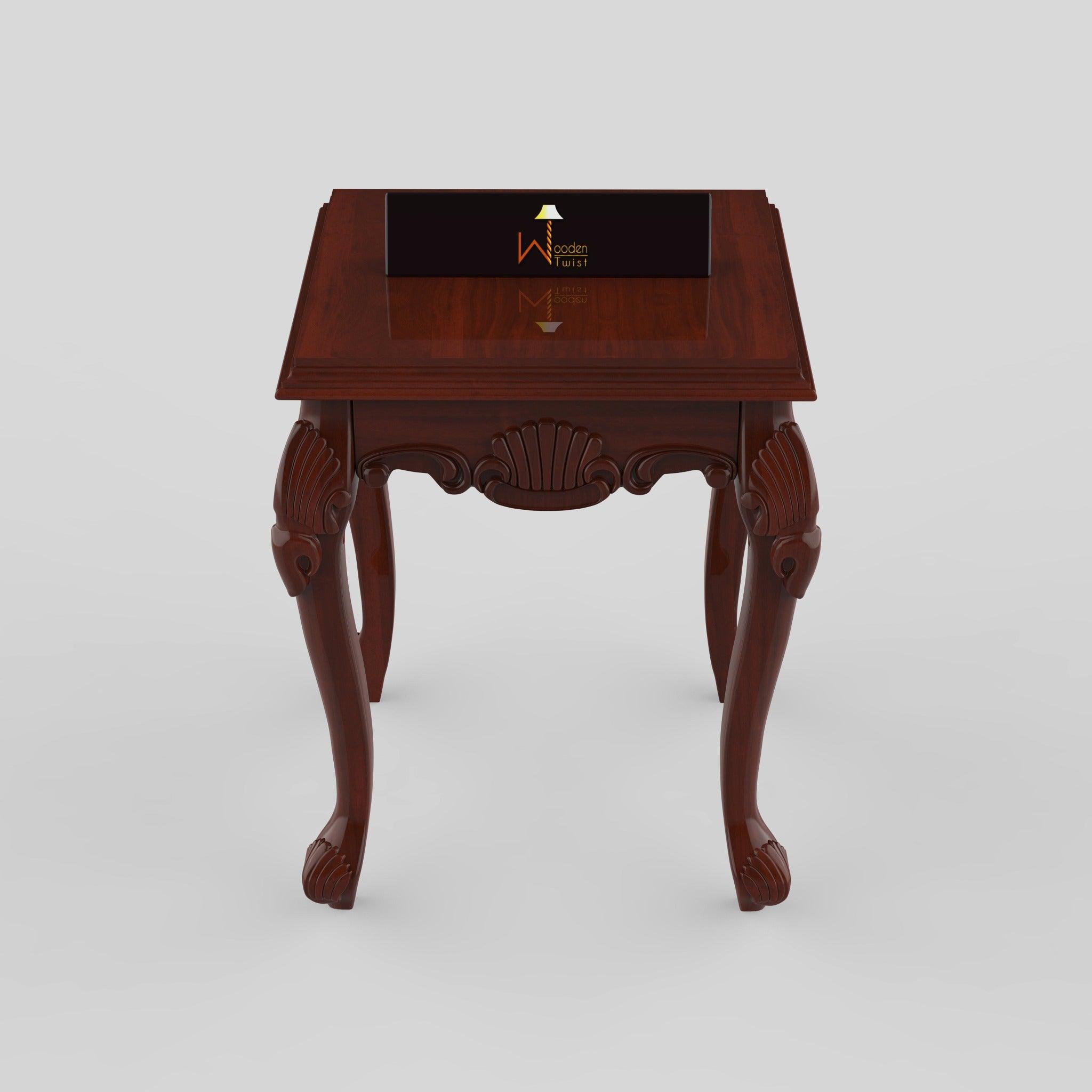 Gracious Hand Carved Teak Wood End Table for Home Décor - WoodenTwist