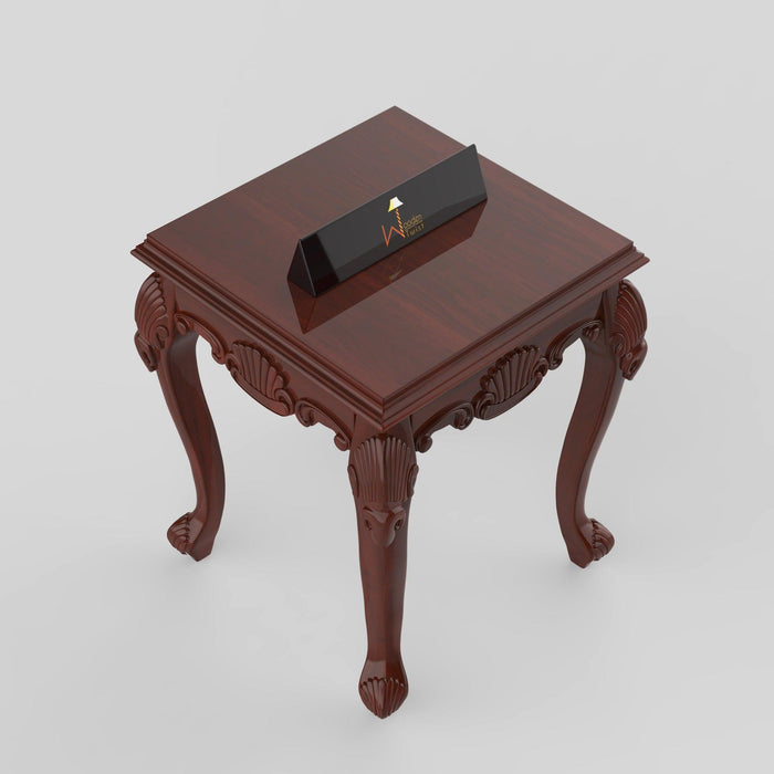 Gracious Hand Carved Teak Wood End Table for Home Décor - WoodenTwist