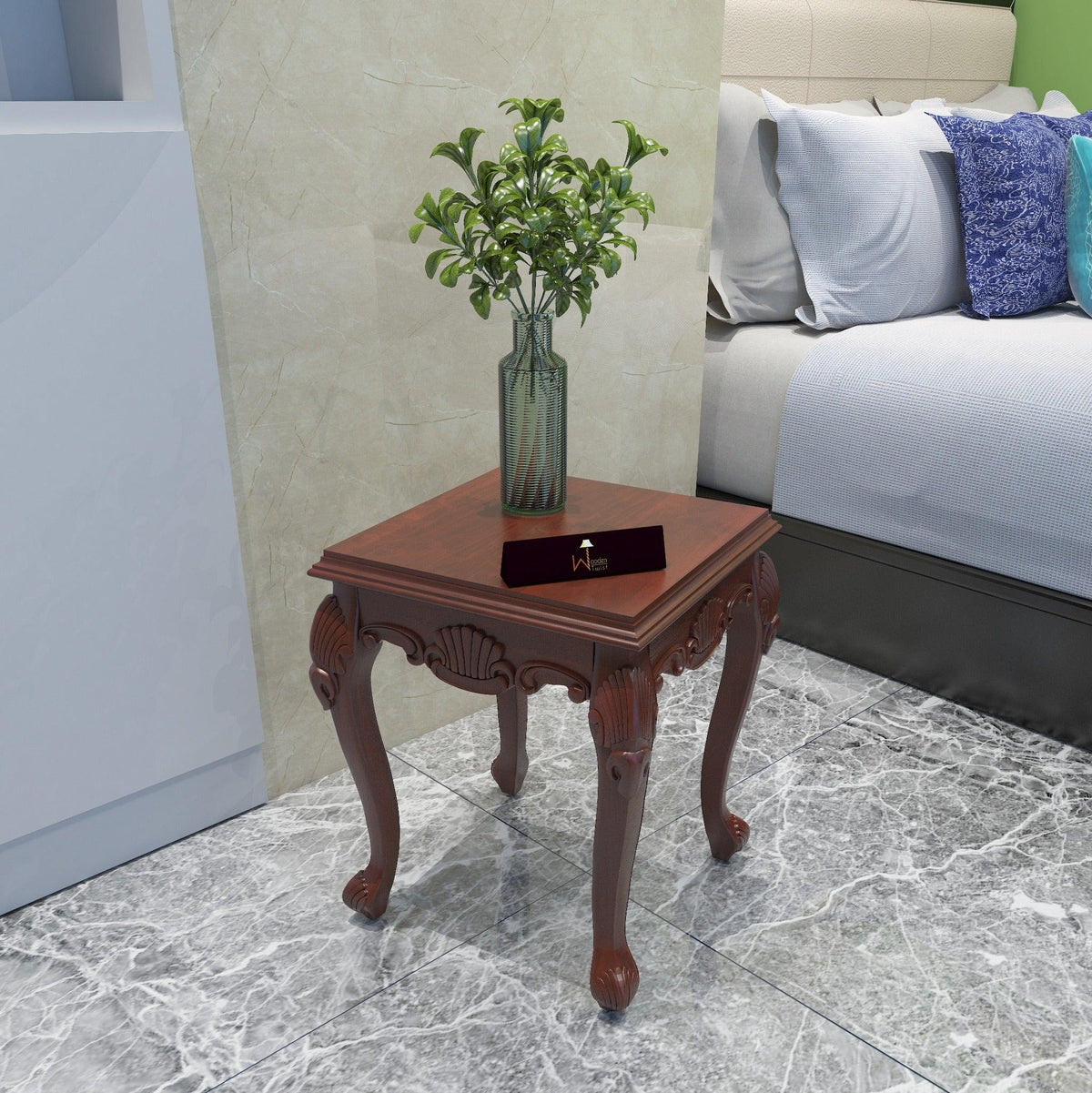 Gracious Hand Carved Teak Wood End Table