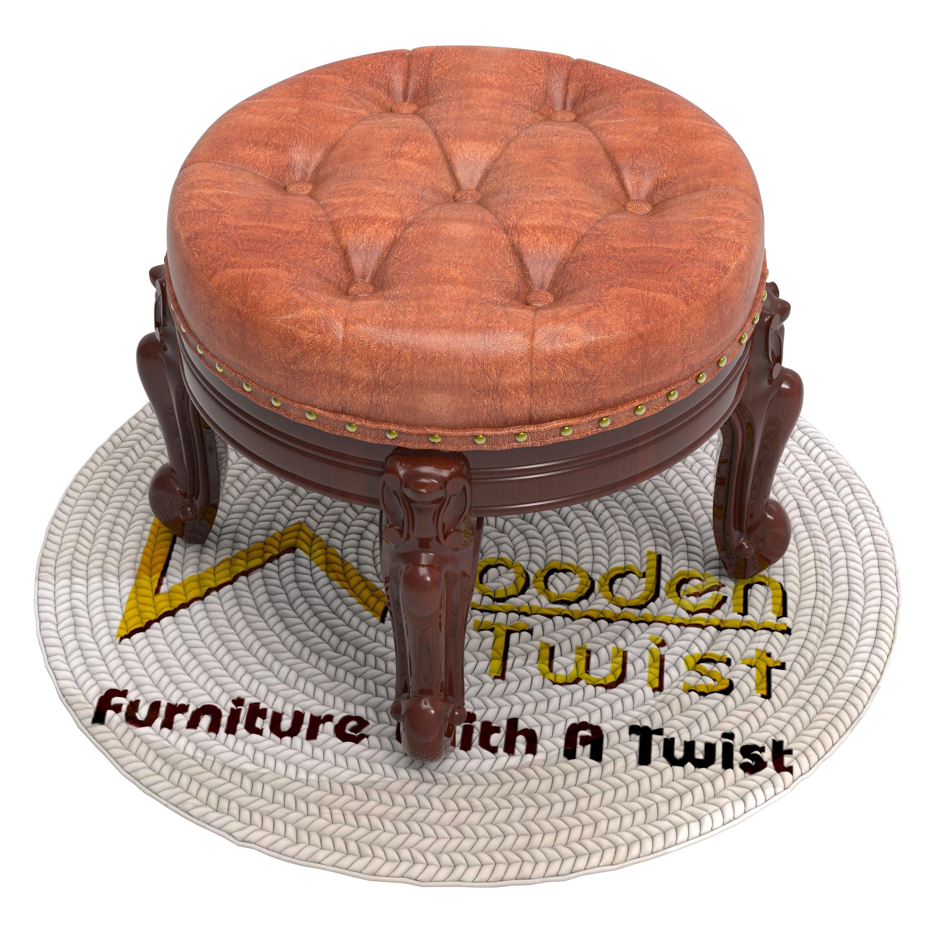 Foot Stool Round Ottoman Mid Century Foot Rest Cushion for Living Room - WoodenTwist