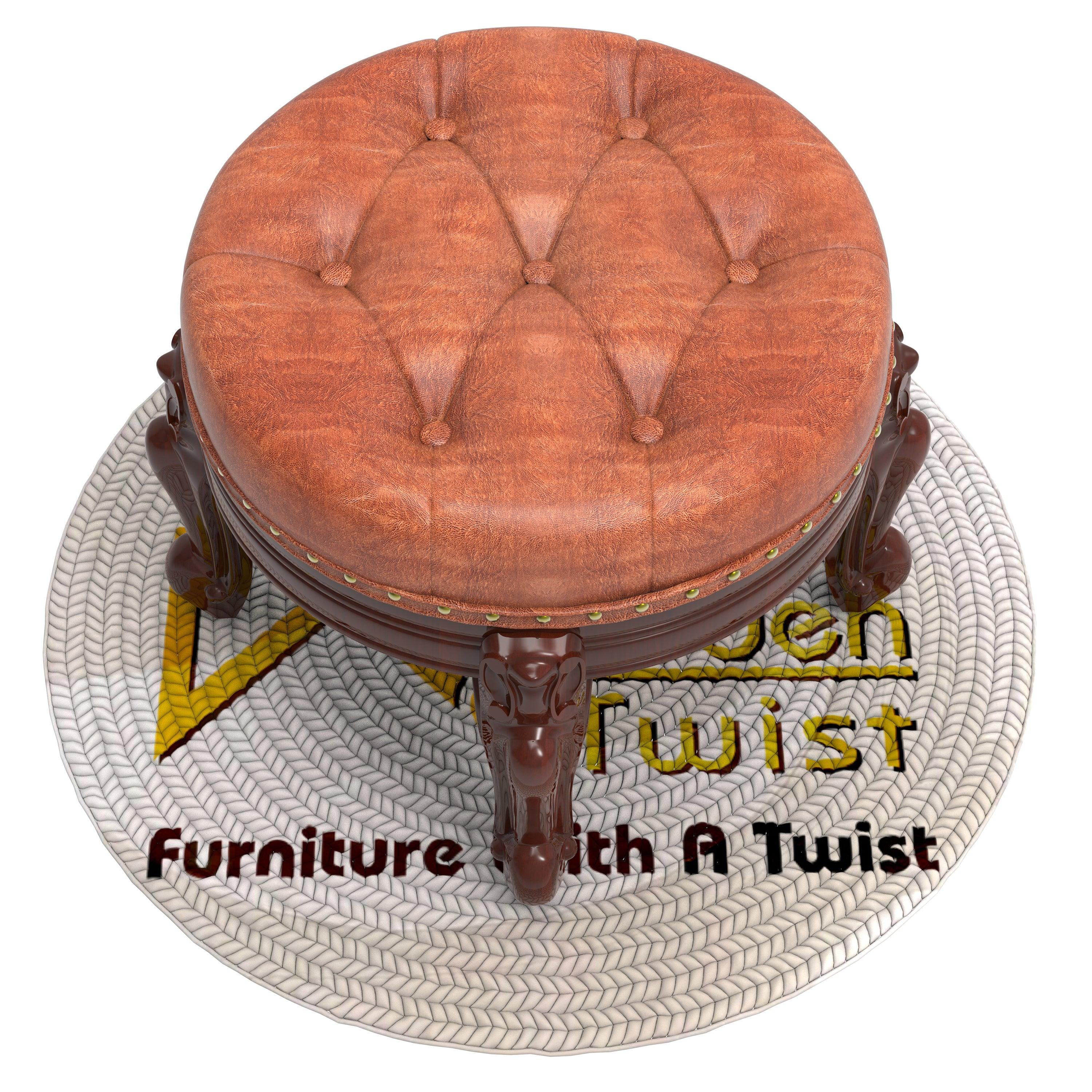 Foot Stool Round Ottoman Mid Century Foot Rest Cushion for Living Room - WoodenTwist