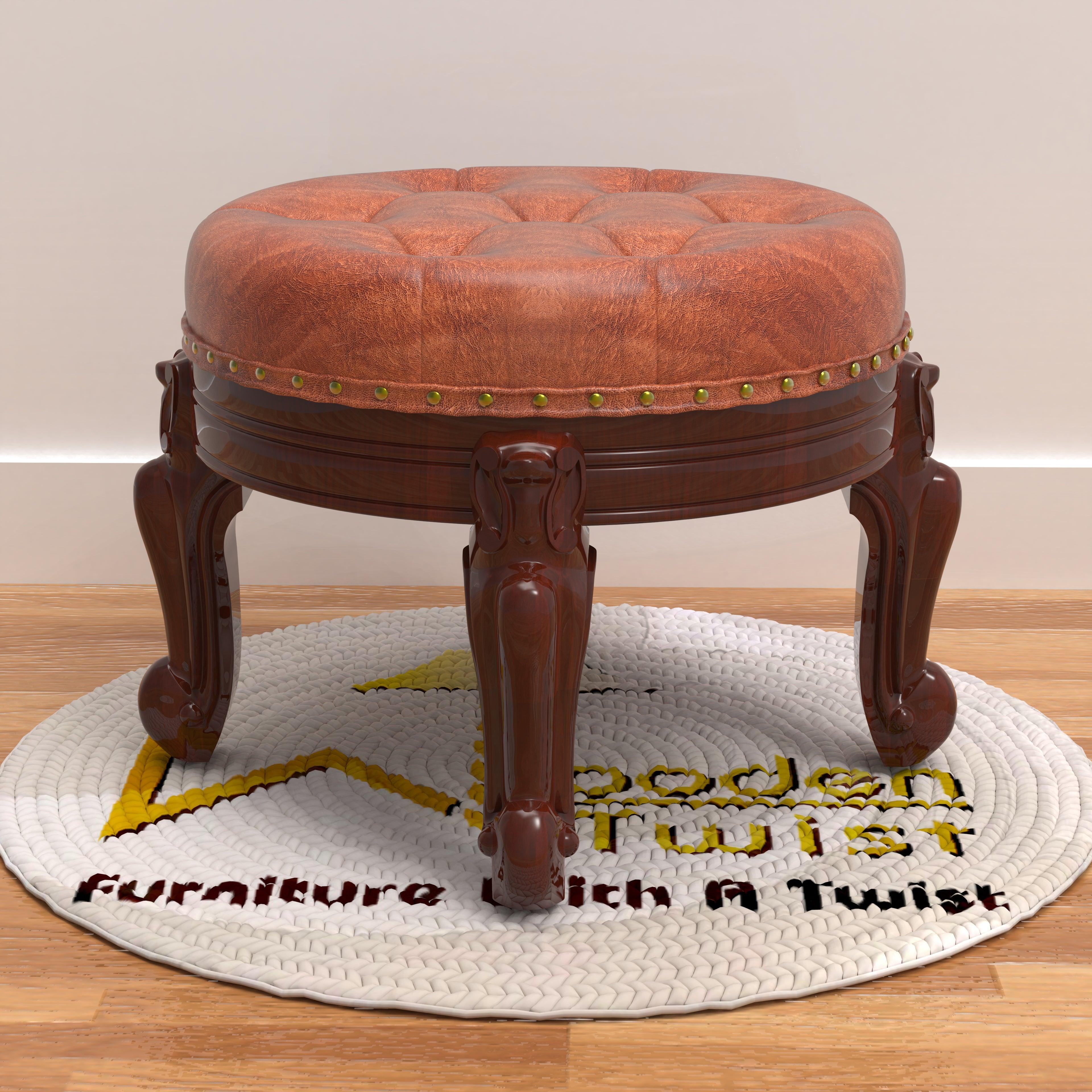 Foot Stool Round Ottoman Mid Century Foot Rest Cushion for Living Room - WoodenTwist