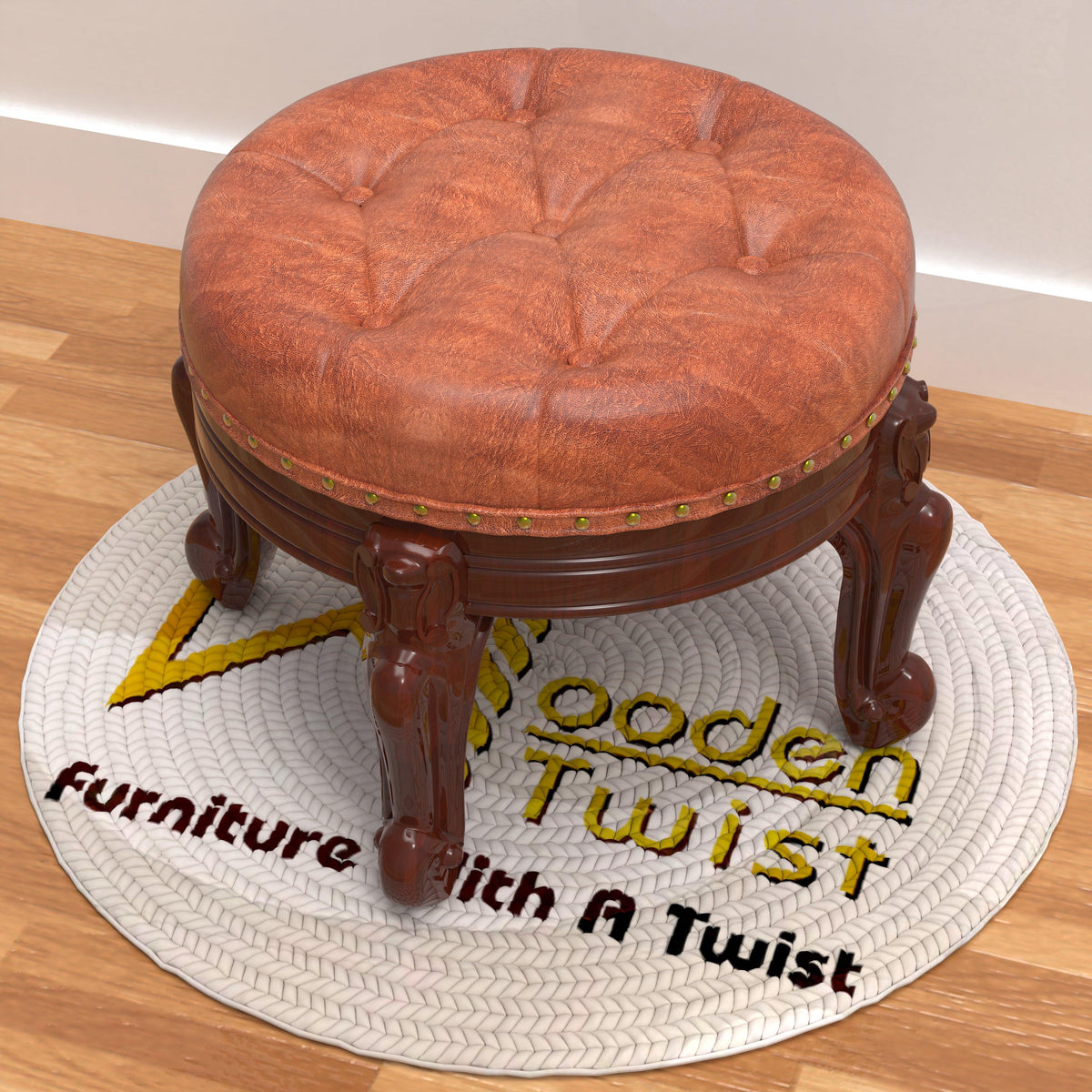 Foot Stool Round Ottoman Mid Century Foot Rest Cushion for Living Room - WoodenTwist