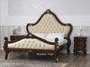 Teak Wood Queen Size Bed Hand Carved With Cushioned Design - WoodenTwist