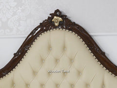 Teak Wood Queen Size Bed Hand Carved With Cushioned Design - WoodenTwist