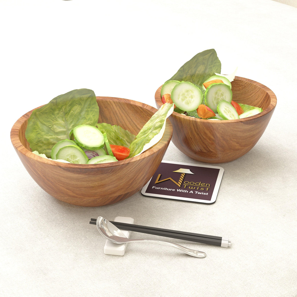 Acacia Wood Salad Bowls, Set of 2
