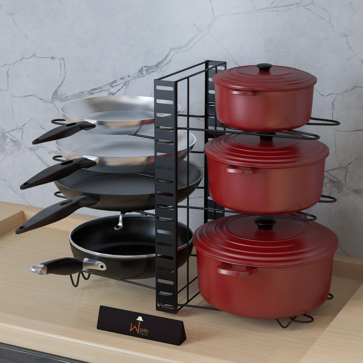 Smart Design 5-Tier Pan/Lid Organizer with Premium Wood Accents