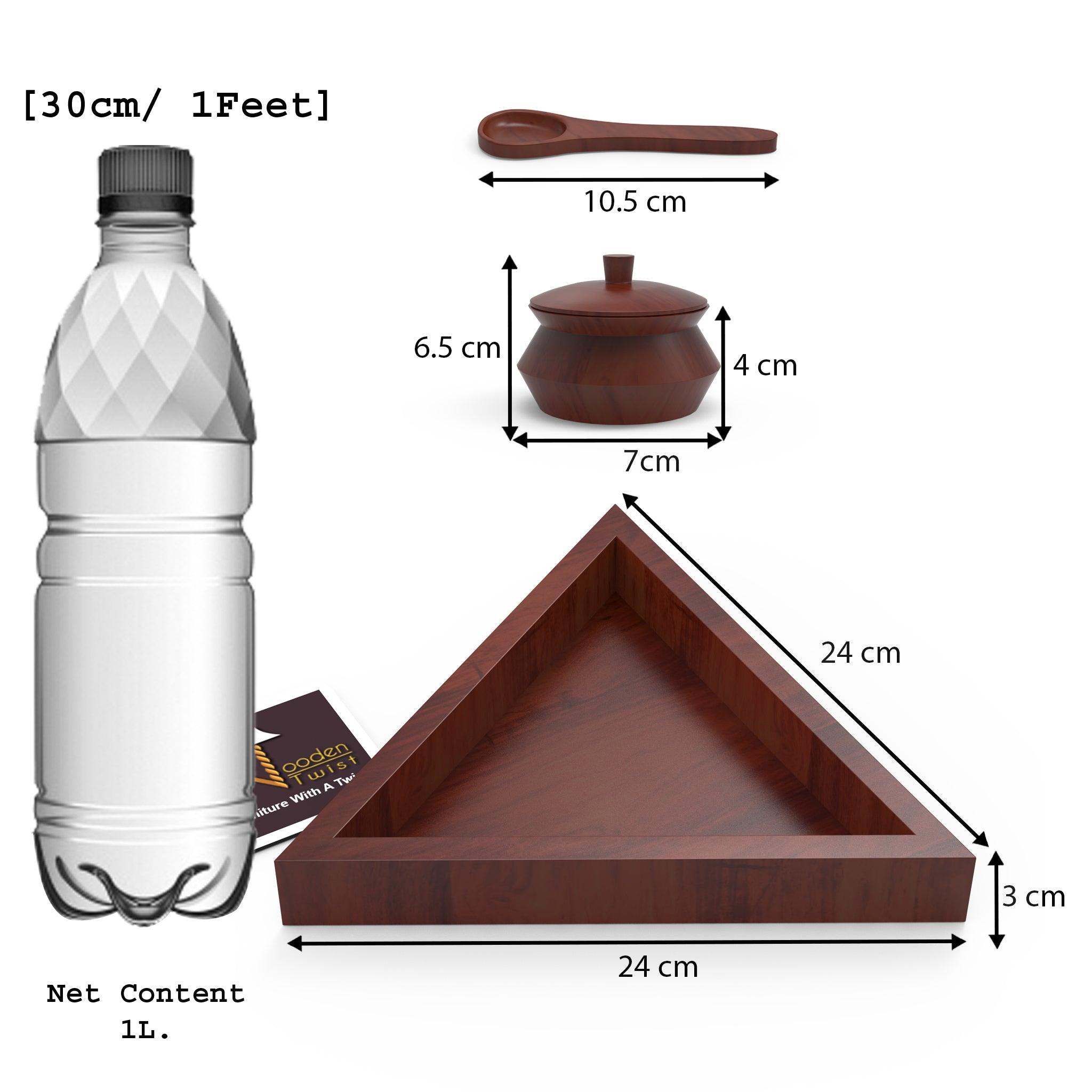 Triangular Jar Set With Tray And Spoon In Sheesham Wood - WoodenTwist