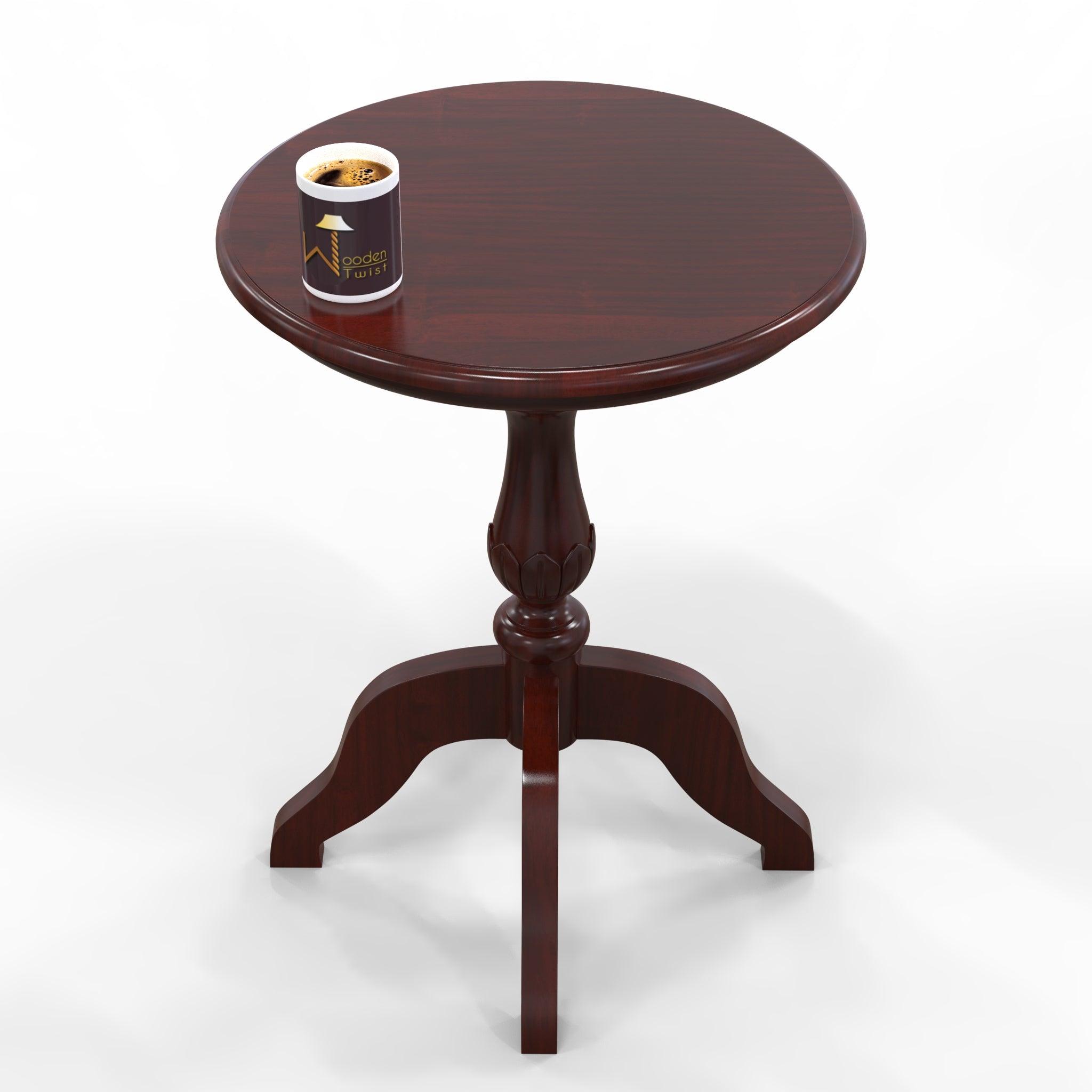 Teak Wood Round Carved Table Corner Side Table - WoodenTwist