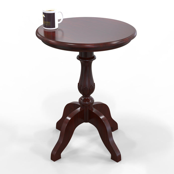 Teak Wood Round Carved Table Corner Side Table - WoodenTwist