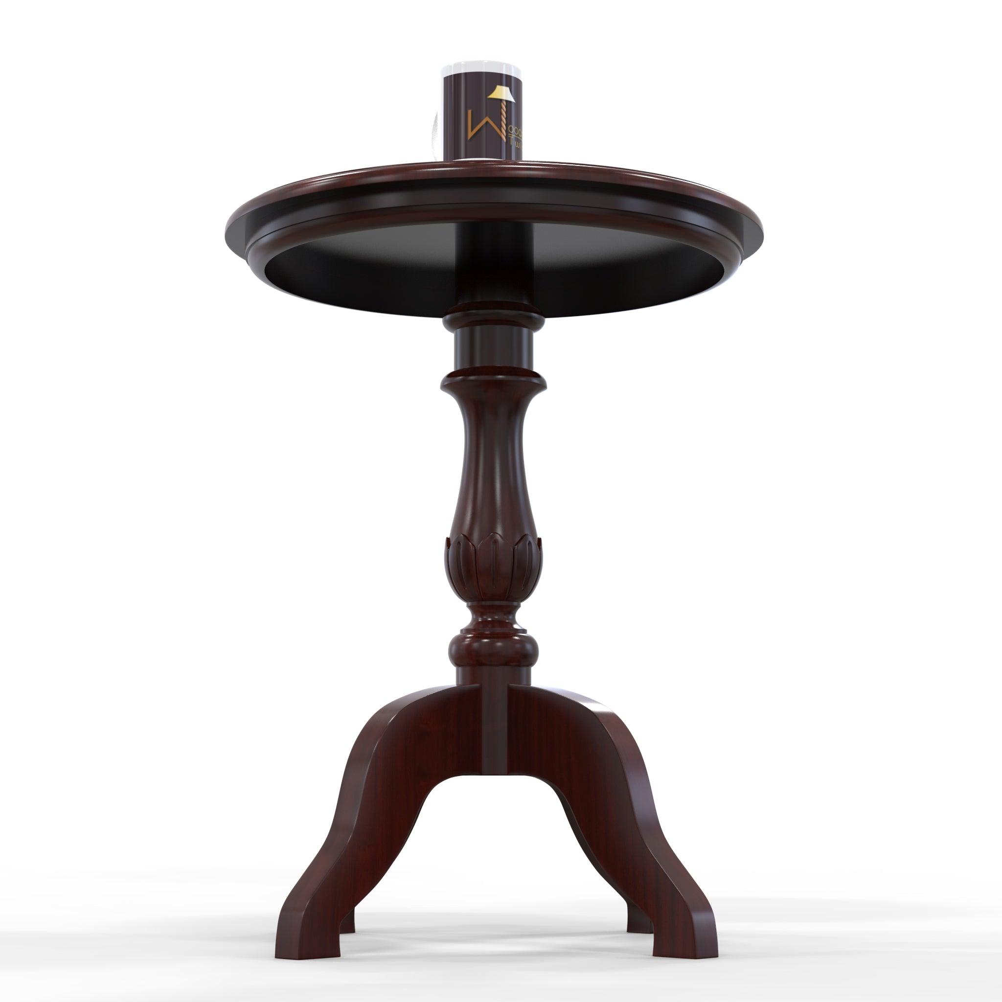 Teak Wood Round Carved Table Corner Side Table - WoodenTwist