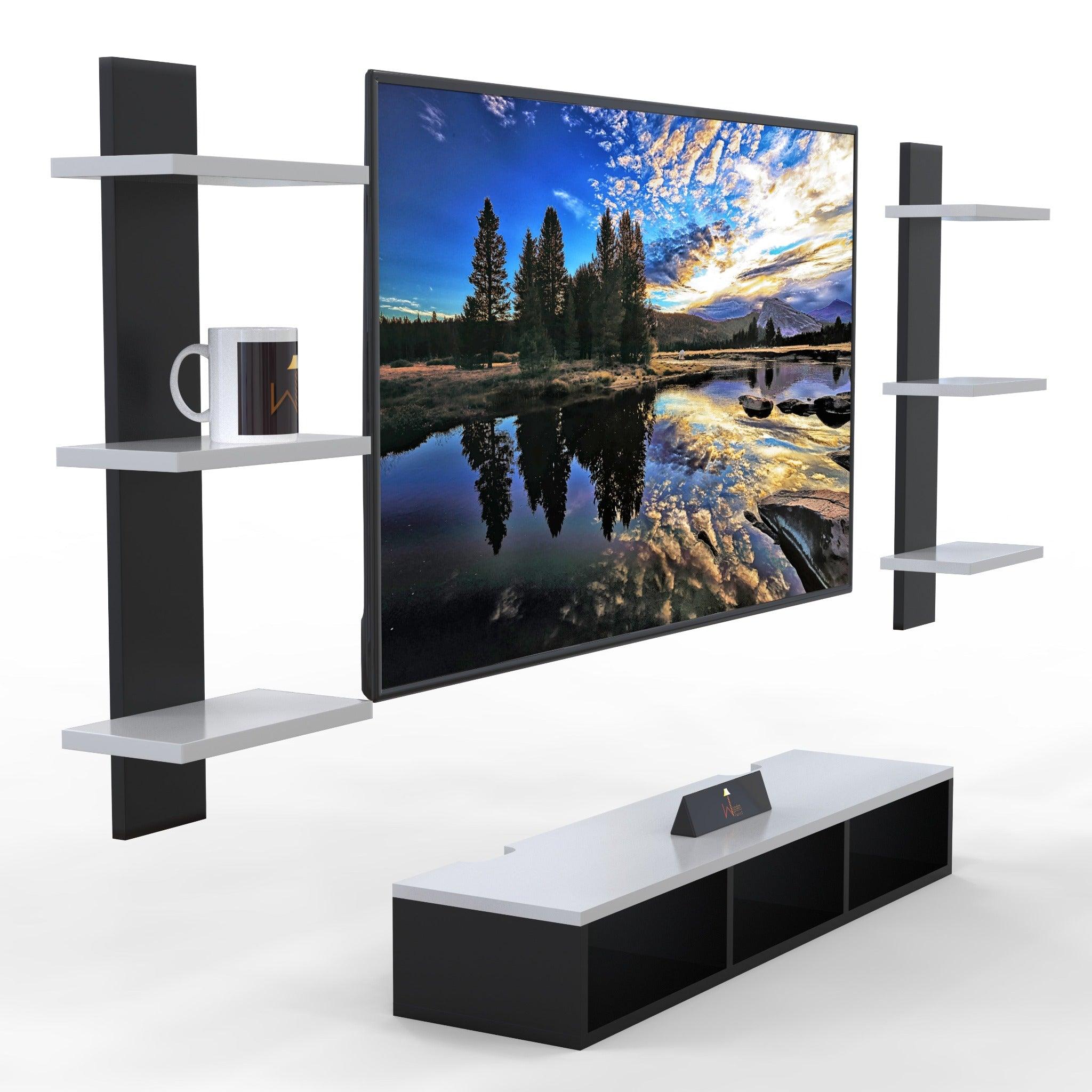 Wooden Wall Mounted TV Unit, Cabinet, with TV Stand Unit Wall Shelf for Living Room - WoodenTwist