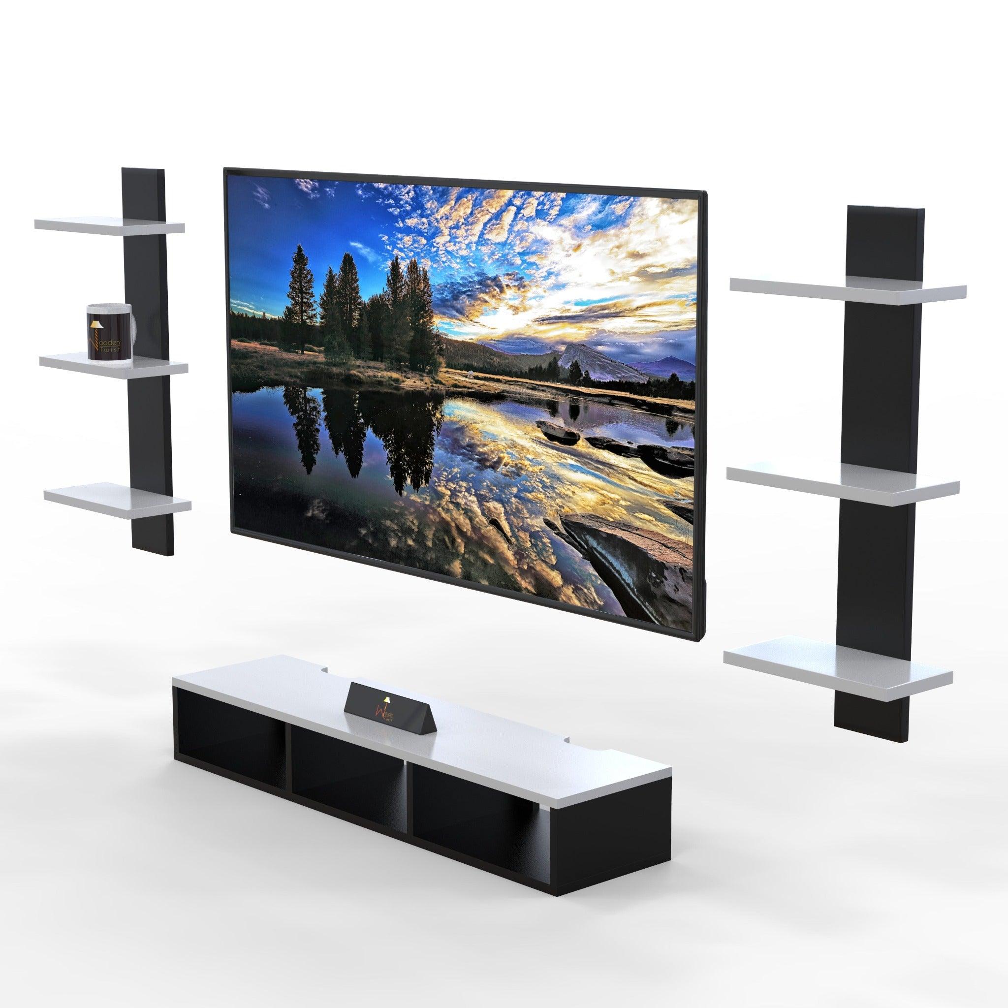 Wooden Wall Mounted TV Unit, Cabinet, with TV Stand Unit Wall Shelf for Living Room - WoodenTwist