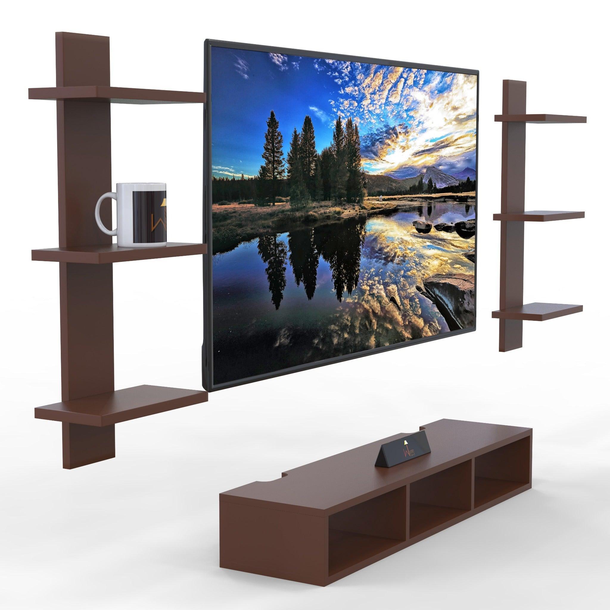 Wooden Wall Mounted TV Unit, Cabinet, with TV Stand Unit Wall Shelf for Living Room - WoodenTwist