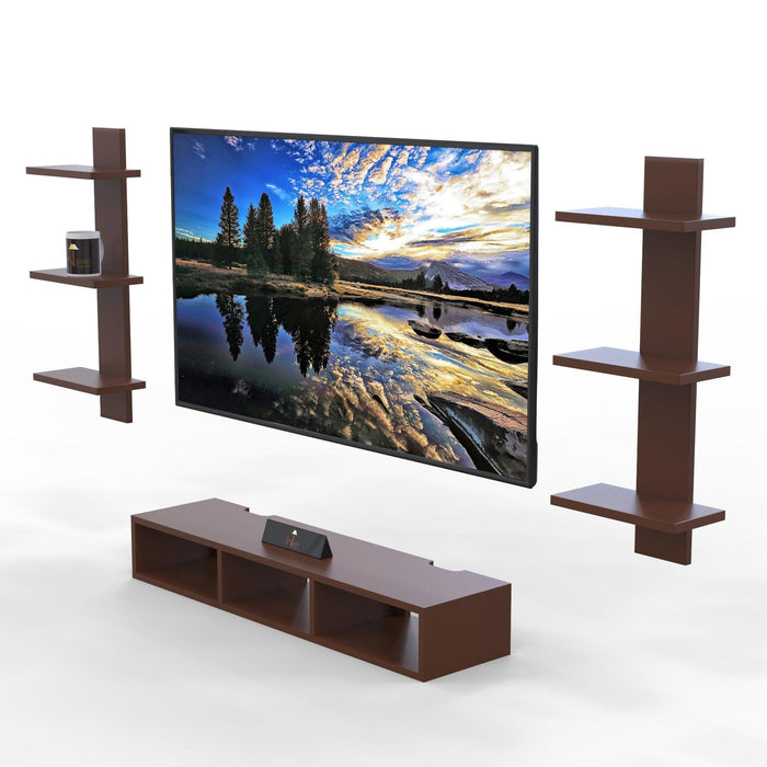 Wooden Wall Mounted TV Unit, Cabinet, with TV Stand Unit Wall Shelf for Living Room - WoodenTwist