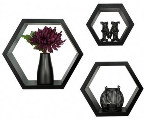 Hexagonal Shape Wooden Floating Wall Shelves Set of 3 - WoodenTwist