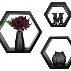 Hexagonal Shape Wooden Floating Wall Shelves Set of 3 - WoodenTwist