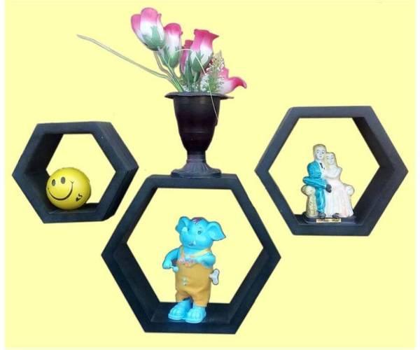 Hexagonal Shape Wooden Floating Wall Shelves Set of 3 - WoodenTwist