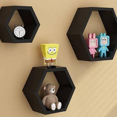 Hexagonal Shape Wooden Floating Wall Shelves Set of 3 - WoodenTwist