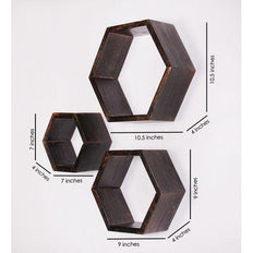 Hexagonal Shape Wooden Floating Wall Shelves Set of 3 - WoodenTwist