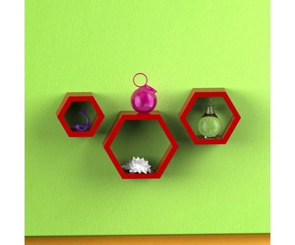 Hexagonal Shape Wooden Floating Wall Shelves Set of 3 - WoodenTwist