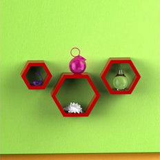 Hexagonal Shape Wooden Floating Wall Shelves Set of 3 - WoodenTwist