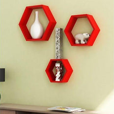 Hexagonal Shape Wooden Floating Wall Shelves Set of 3 - WoodenTwist