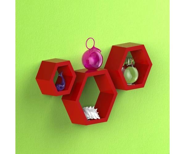 Hexagonal Shape Wooden Floating Wall Shelves Set of 3 - WoodenTwist