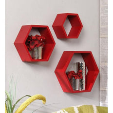 Hexagonal Shape Wooden Floating Wall Shelves Set of 3 - WoodenTwist
