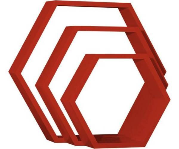 Hexagonal Shape Wooden Floating Wall Shelves Set of 3 - WoodenTwist