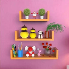 Wooden Handicraft Wall Decor Designer Wall Shelf Pack of 3 - WoodenTwist