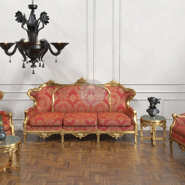 European Style Royal Antique Golden Carved 5 Seater Sofa Set - WoodenTwist
