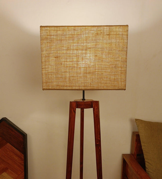 Adrienne Wooden Floor Lamp with Brown Base and Premium Beige Fabric Lampshade - WoodenTwist