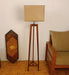 Adrienne Wooden Floor Lamp with Brown Base and Premium Beige Fabric Lampshade - WoodenTwist