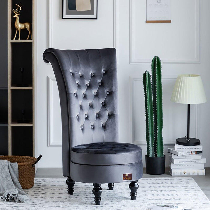 Buy Wooden Wide Tufted Velvet High Back Throne Armless Chair with