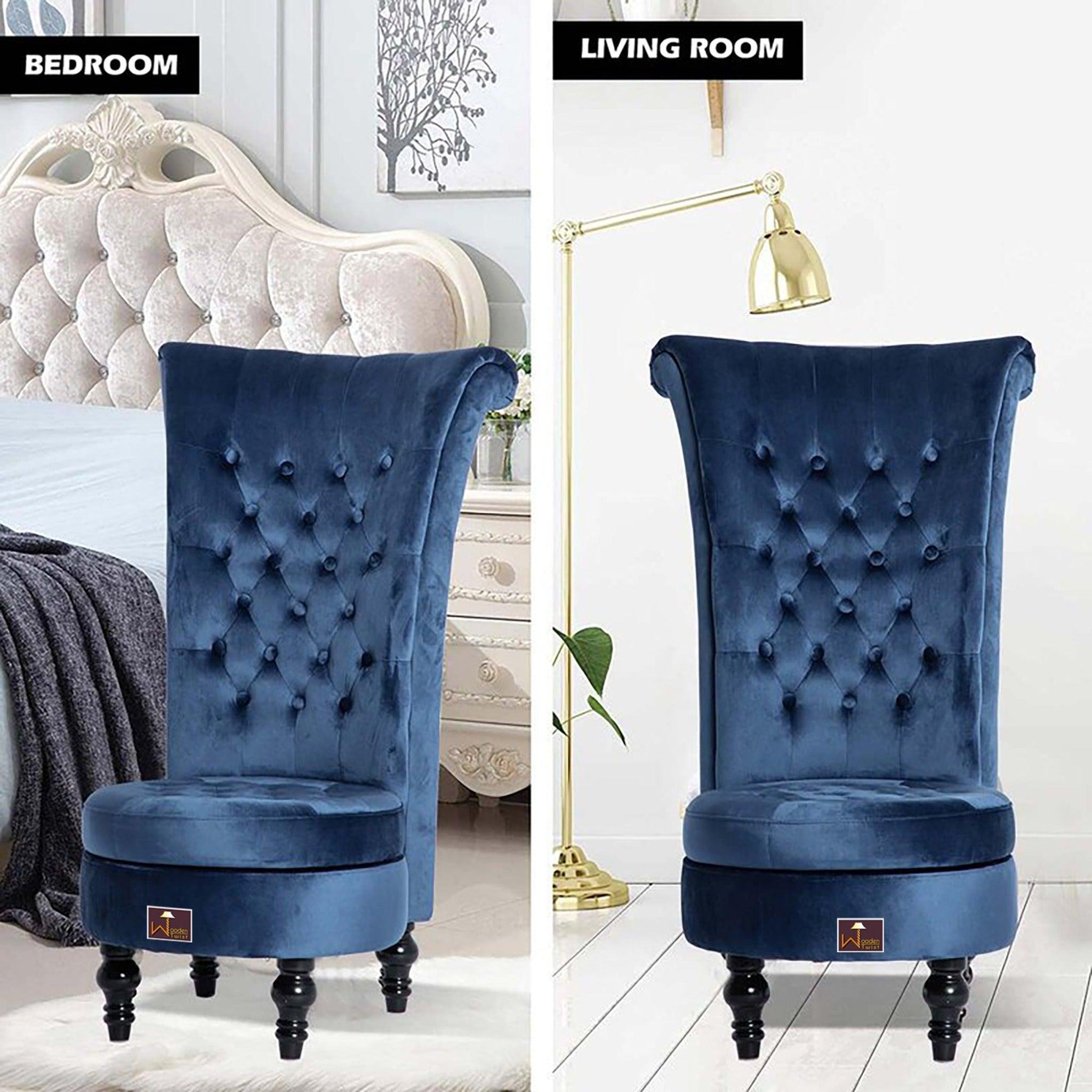 Blue velvet outlet high back chair