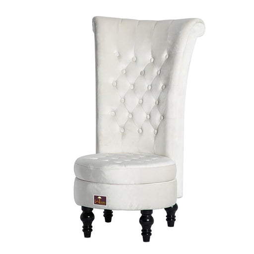 Wooden Wide Tufted Velvet High Back Throne Armless Chair with Storage (White) - WoodenTwist