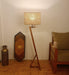 Angular Wooden Floor Lamp with Brown Base and Premium Beige Fabric Lampshade - WoodenTwist