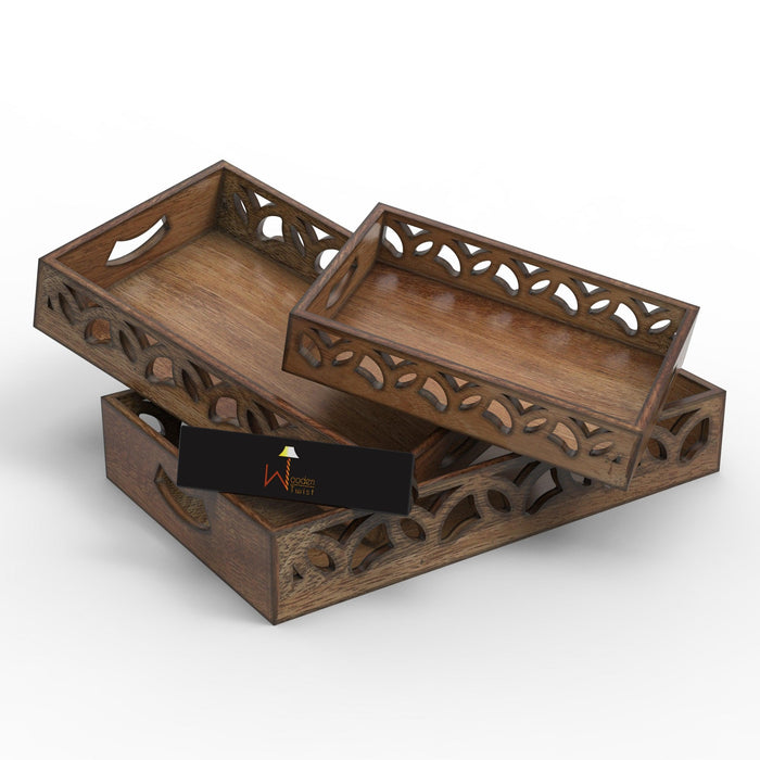 Wooden Handmade Serving Tray (Set of 3) - WoodenTwist