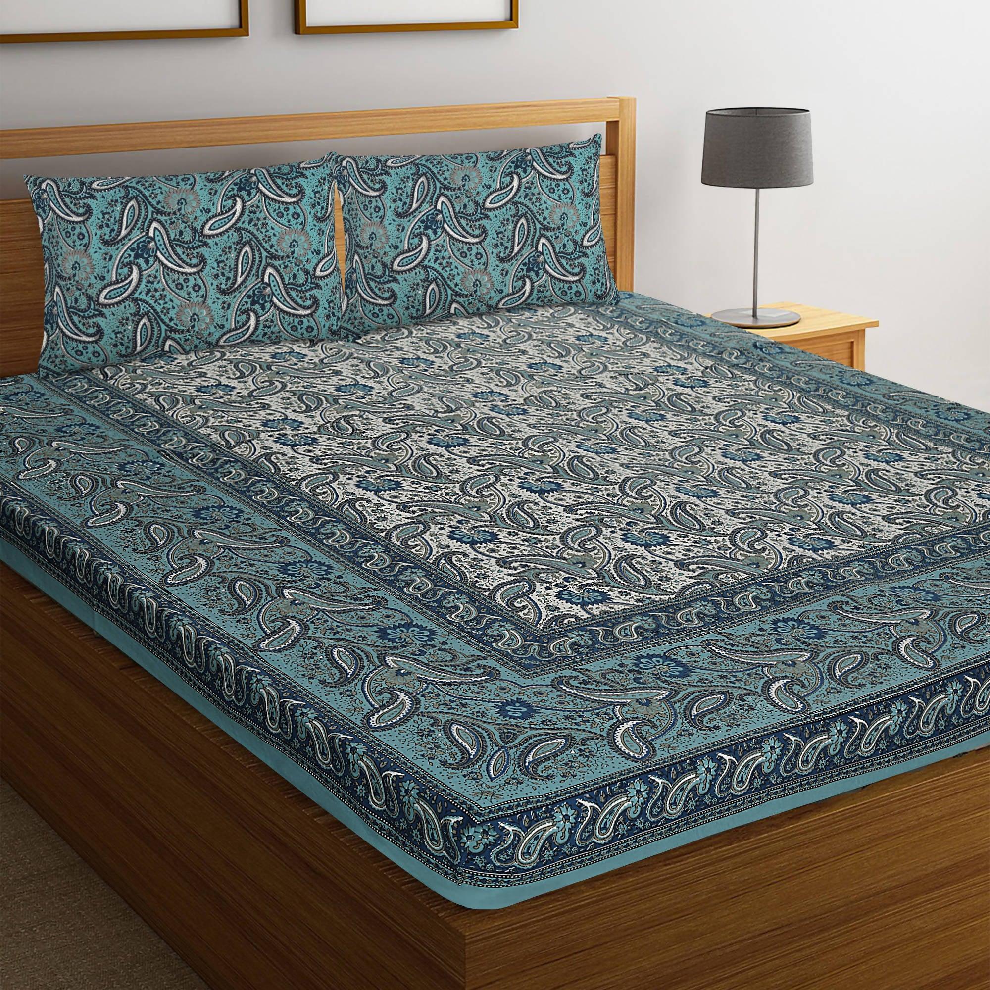 Rajasthani Jaipuri Cotton Block Print Double Bedsheets with 2 Pillow Covers - WoodenTwist