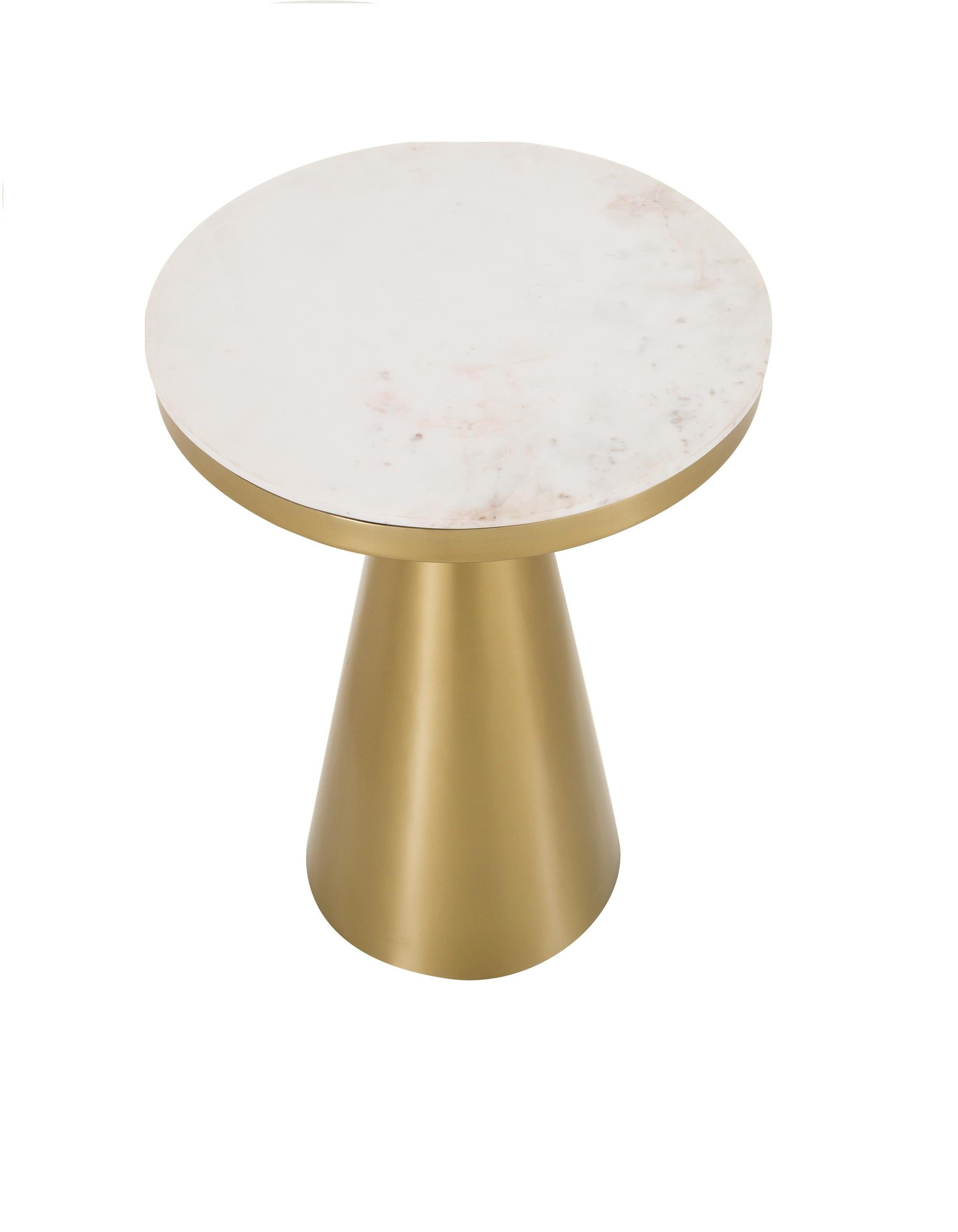 Richmen End Table Shiny Gold & White Marble - WoodenTwist