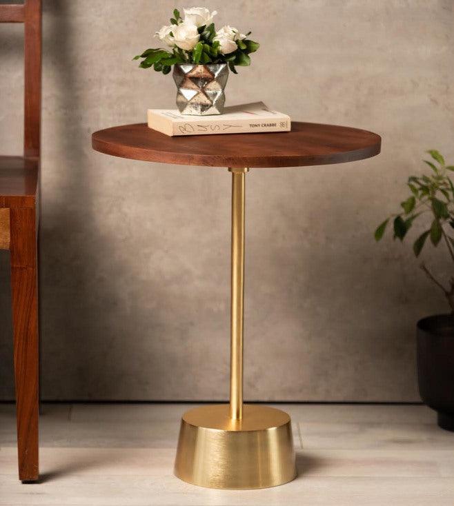 breeza end table with gold and wood top - WoodenTwist