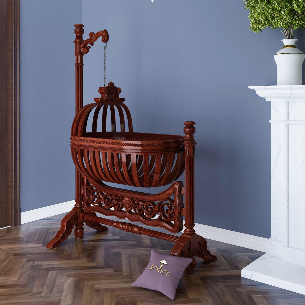 Buy Royal Teak Wood Baby Cradle Walnut Finish Online at woodentwist WoodenTwist