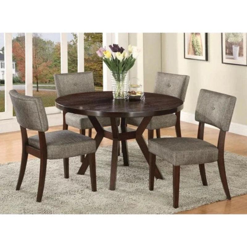Handmade Stylish Modern Chair with Round Dining Table (Set of 5, Walnut Finish) - WoodenTwist